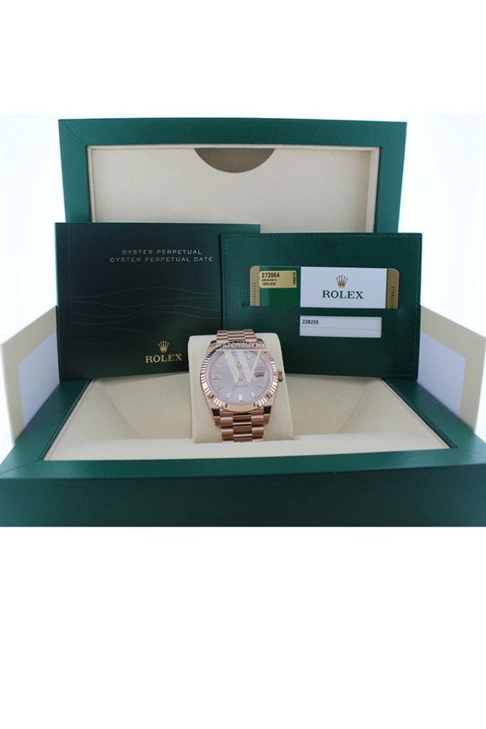 Rolex Day-Date 40 Sundust 10 Baguette-Cut Fluted Dial Diamond Bezel 18K Everose Gold President