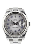 ROLEX Datejust II 41 Grey Arabic Dial 18kt White Gold Fluted Bezel Men's Watch 116334