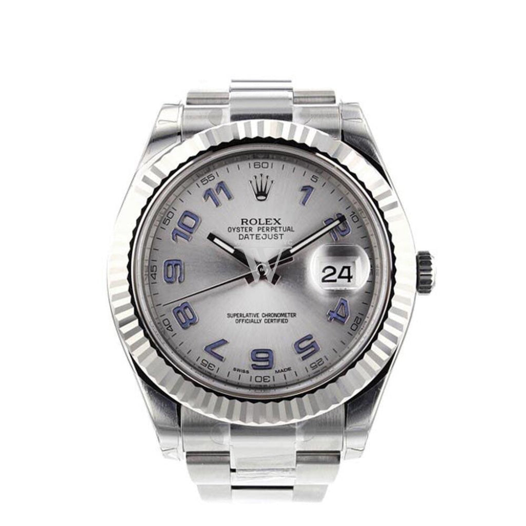 Rolex Datejust Ii 41 Grey Arabic Dial 18Kt White Gold Fluted Bezel Mens Watch 116334