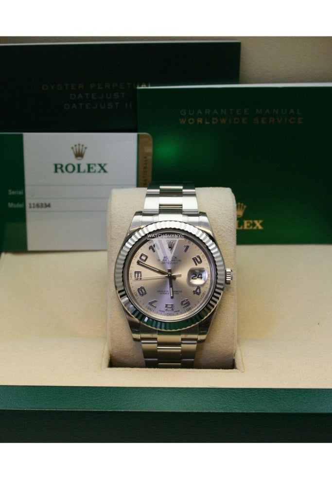 Rolex Datejust Ii 41 Grey Arabic Dial 18Kt White Gold Fluted Bezel Mens Watch 116334