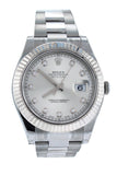 ROLEX Datejust II 41 Steel Silver Diamond Dial 18kt White Gold Fluted Bezel Men's Watch 116334