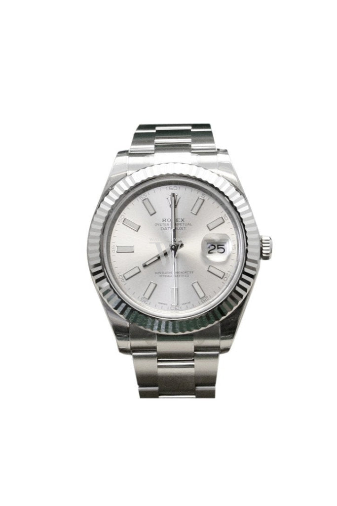 Rolex Datejust Ii 41 Silver Dial 18Kt White Gold Fluted Bezel Mens Watch 116334