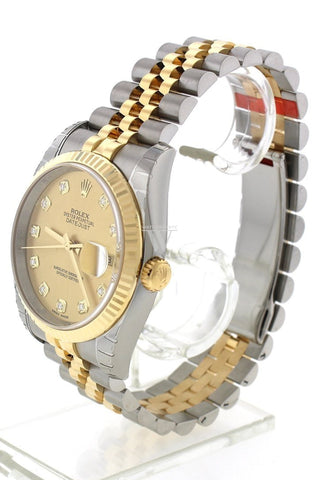 Rolex Datejust 36 Champagne-Colour Diamond Dial Fluted 18K Gold Two Tone Jubilee Watch 116233