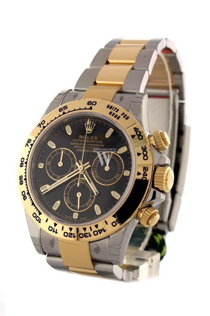 Rolex Cosmograph Daytona Black Dial Gold And Steel Mens Watch 116503