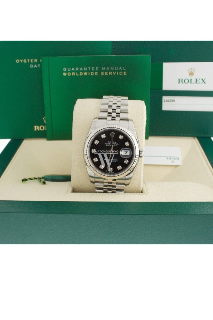 Rolex Datejust 36 Black Diamond Dial White Gold Stainless Steel Mens Watch 116234