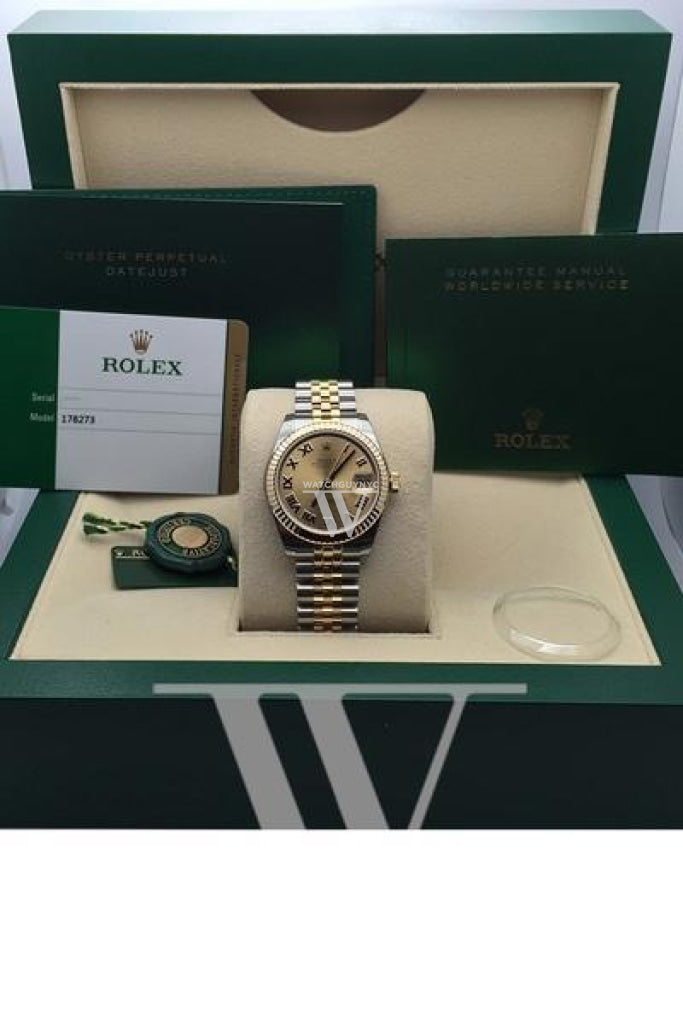 Rolex Datejust 31 Champagne Roman Dial Fluted Bezel 18K Gold Two Tone Jubilee Ladies 178273 Watch