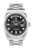 Rolex Day-Date 36 Black set with Diamonds Dial Fluted Bezel President White Gold Watch 118239