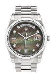 Rolex Day-Date 36 Black Mother-Of-Pearl Set With Diamonds Dial Fluted Bezel President White Gold
