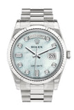 Rolex Day-Date 36 Platinum Mother-Of-Pearl With Oxford Motif Set Diamonds Dial Fluted Bezel