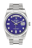 Rolex Day-Date 36 Lapis Lazuli set with Diamonds Dial Fluted Bezel President White Gold Watch 118239