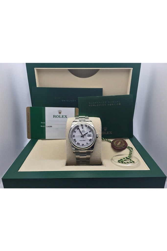 Rolex Datejust 36 White Roman Dial Steel Mens Watch 116200