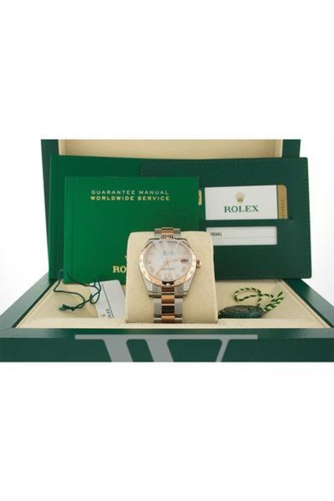 Rolex Datejust 31 White Mother Of Pearl Roman Large Vi Set With Diamond Dial Bezel 18K Rose Gold Two