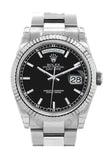Rolex Day-Date 36 Black Dial Fluted Bezel Oyster White Gold Watch 118239