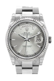 Rolex Day-Date 36 Silver Dial Fluted Bezel Oyster White Gold Watch 118239