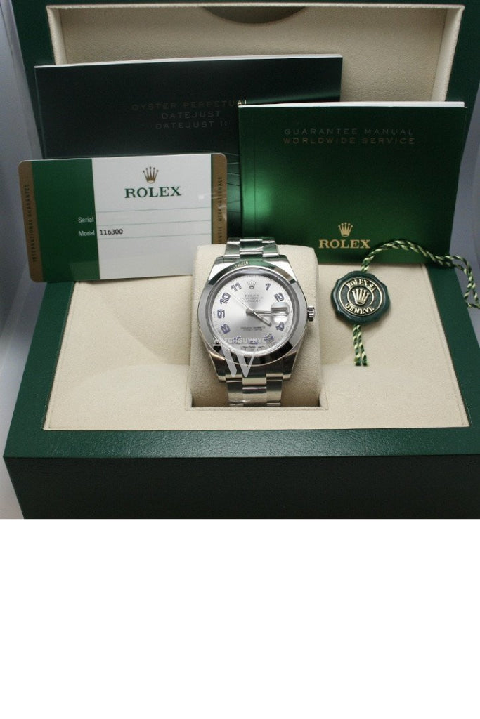 Rolex Datejust Ii 41 Rhodium Blue Arab Dial Steel Mens Watch 116300