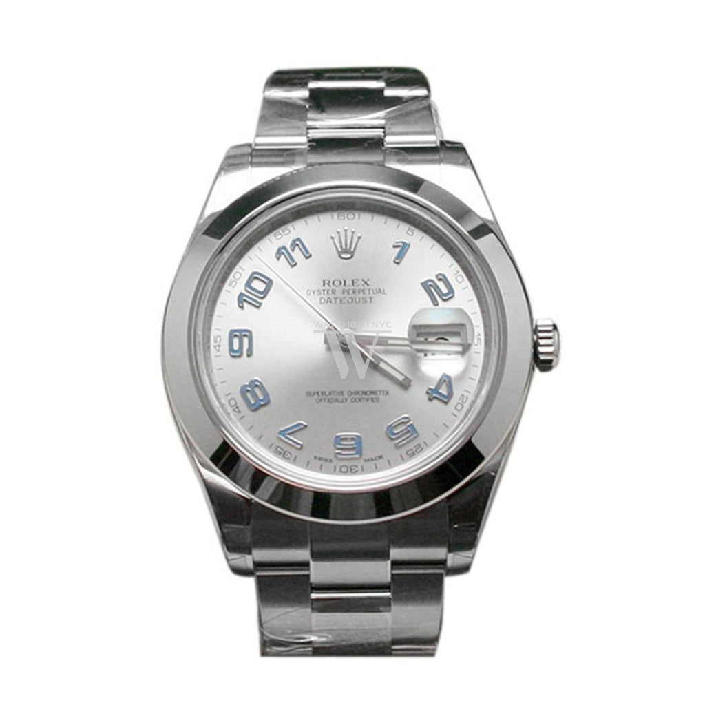 Rolex Datejust Ii 41 Rhodium Blue Arab Dial Steel Mens Watch 116300