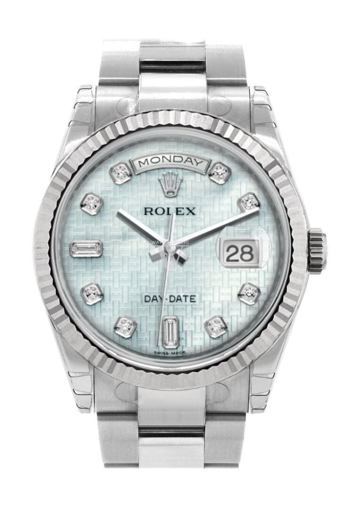 Rolex Day-Date 36 Platinum Mother-Of-Pearl With Oxford Motif Set Diamonds Dial Fluted Bezel Oyster