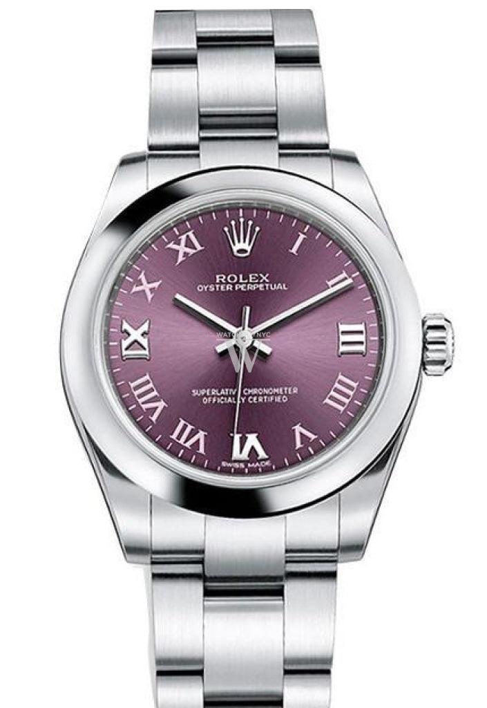 Rolex Oyster Perpetual 31 Red Grape Roman Dial Steel Ladies Watch 177200
