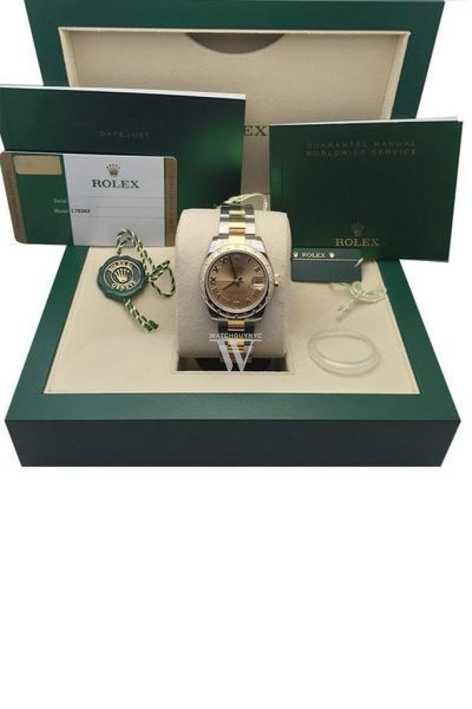 Rolex Datejust 31 Champagne Roman Dial Diamond Bezel 18K Gold Two Tone Ladies 178343 Watch