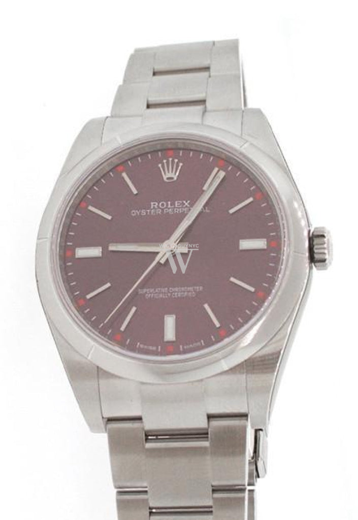 Rolex Oyster Perpetual 39 Red Grape Dial Steel Mens Watch 114300