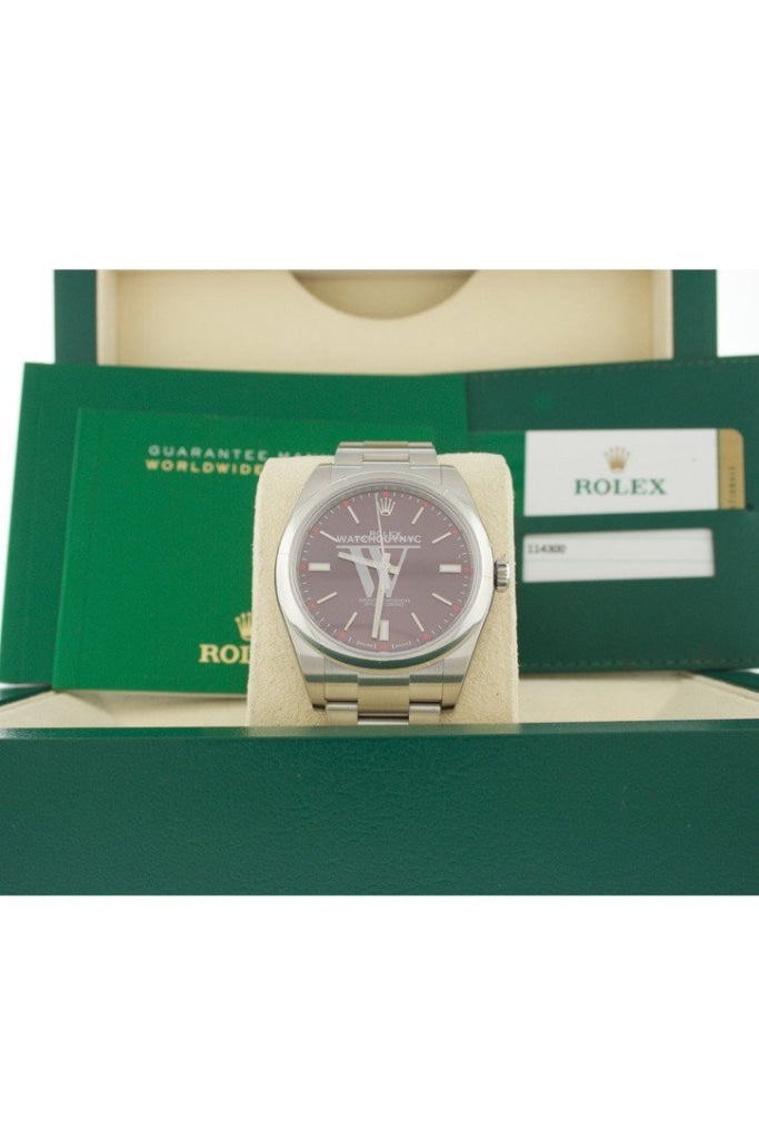 Rolex Oyster Perpetual 39 Red Grape Dial Steel Mens Watch 114300