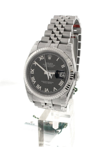 Rolex Datejust 36 Black Roman Dial Fluted Bezel Jubilee Mens Watch 116234