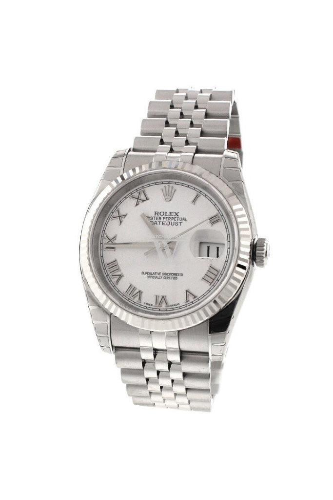 Rolex Datejust 36 White Roman Dial 18K Gold Mens Watch 116234
