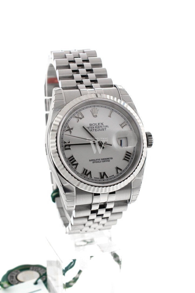 Rolex Datejust 36 White Roman Dial 18K Gold Mens Watch 116234