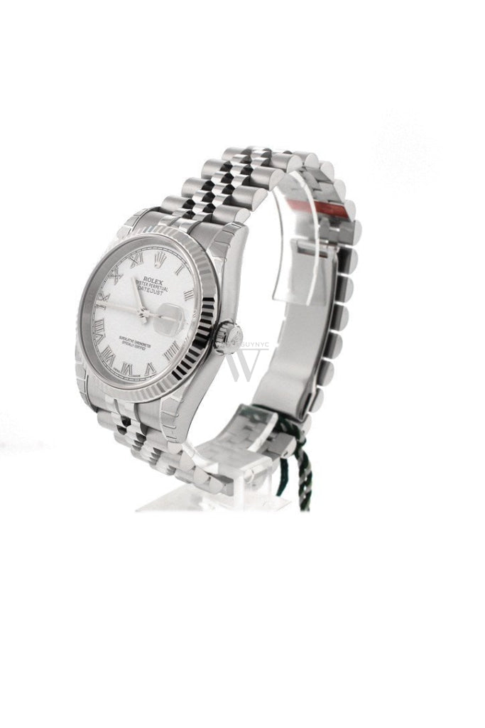 Rolex Datejust 36 White Roman Dial 18K Gold Mens Watch 116234