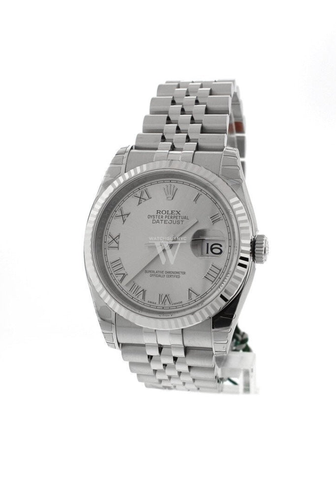 Rolex Datejust 36 Rhodium Roman Dial 18K White Gold Fluted Jubilee Unisex Watch 116234