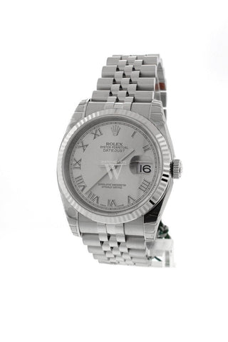 Rolex Datejust 36 Rhodium Roman Dial 18K White Gold Fluted Jubilee Unisex Watch 116234