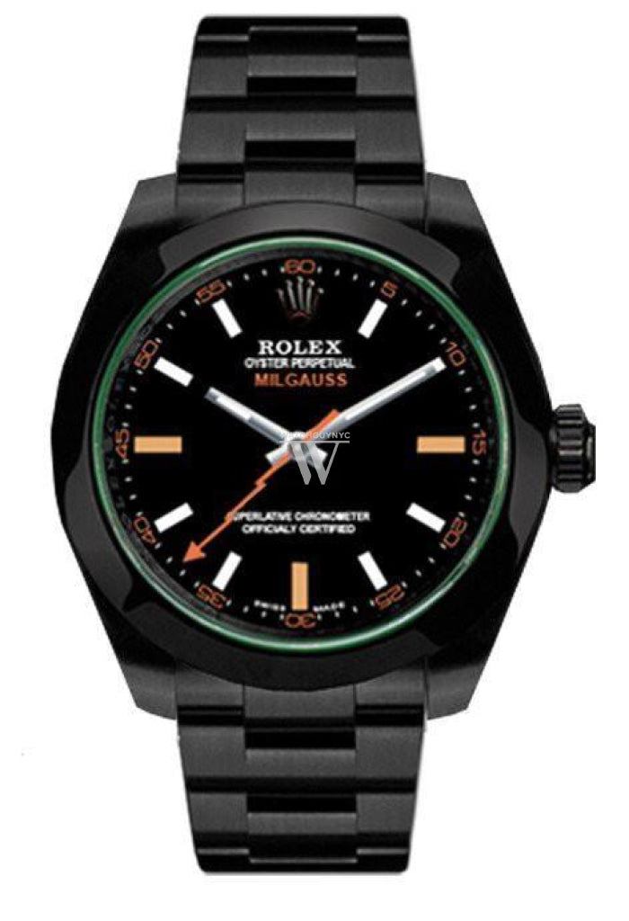 Rolex Black-Pvd Milgauss Black Dial Domed Bezel Green Crystal Boc Coating Oyster Bracelet Unisex