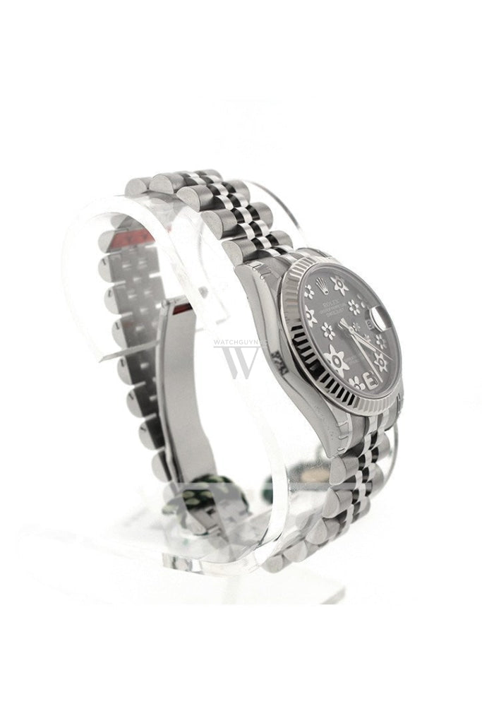 Rolex Datejust 31 Dark Rhodium Floral Motif Dial White Gold Fluted Bezel Jubilee Ladies Watch 178274