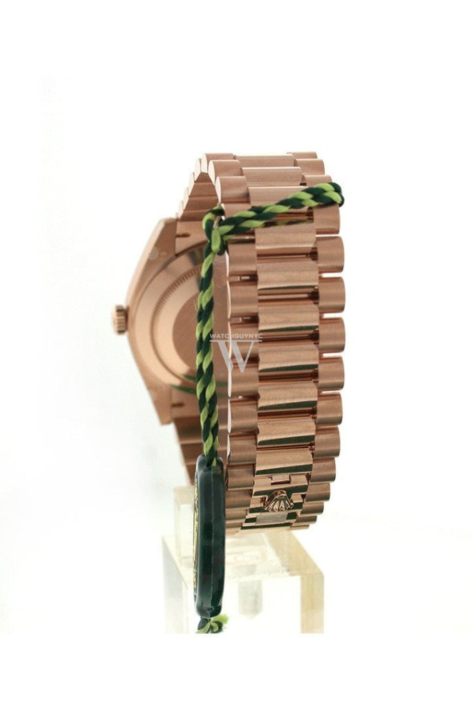 Rolex Day-Date 40 Olive Green Roman Dial Fluted Bezel 18K Everose Gold President Automatic Mens
