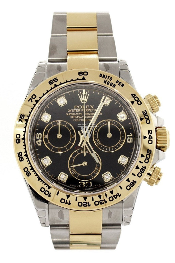 Rolex Cosmograph Daytona Black Diamond Dial Steel 18K Yellow Gold Mens Watch 116503