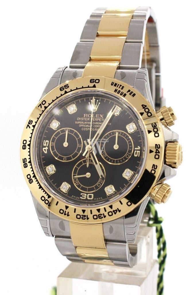 Rolex Cosmograph Daytona Black Diamond Dial Steel 18K Yellow Gold Mens Watch 116503