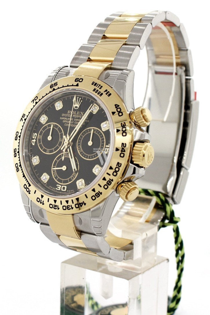 Rolex Cosmograph Daytona Black Diamond Dial Steel 18K Yellow Gold Mens Watch 116503