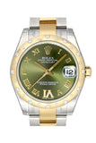 ROLEX Datejust 31 Olive Green Roman Diamond Dial Steel and 18K Yellow Gold Ladies Watch 178343