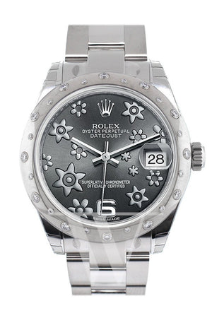 Rolex Datejust 31 Dark Rhodium Floral Motif Dial Dome Set With Diamonds Bezel Ladies Watch 178344 /