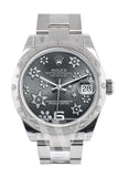 Rolex Datejust 31 Dark Rhodium Floral Motif Dial Dome Set With Diamonds Bezel Ladies Watch 178344 /