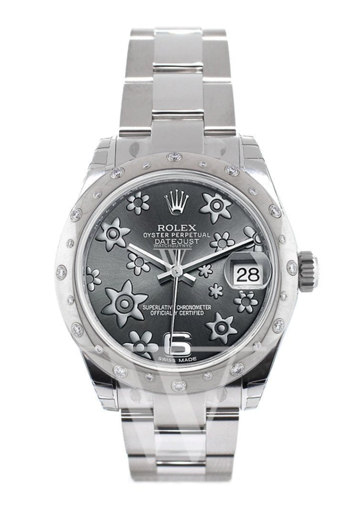 Rolex Datejust 31 Dark Rhodium Floral Motif Dial Dome Set With Diamonds Bezel Ladies Watch 178344