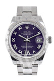 Rolex Datejust 31 Purple Roman Large VI Diamond Dial Dome set with Diamonds Bezel Ladies Watch 178344