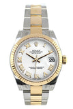Rolex Datejust 31 White Roman Dial Fluted Bezel 18K Gold Two Tone Ladies 178273 Watch