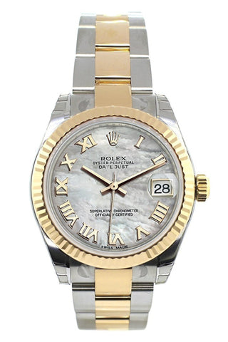 Rolex Datejust 31 Mother Of Pearl Roman Dial Fluted Bezel 18K Gold Two Tone Ladies 178273 Watch