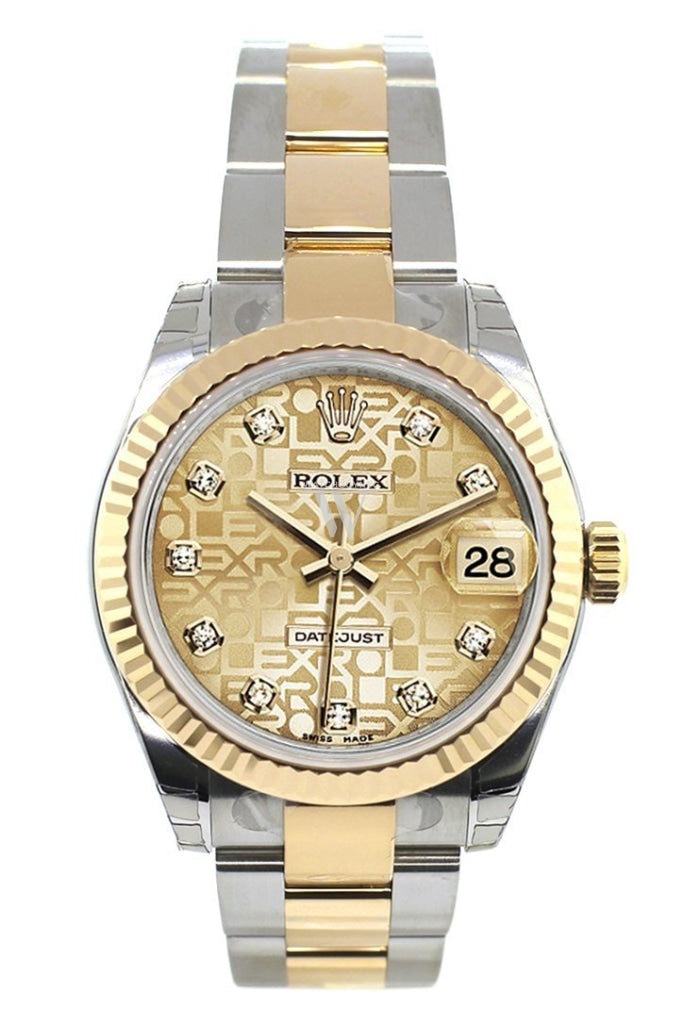 Rolex Datejust 31 Champagne Jubilee Diamond Dial Fluted Bezel 18K Gold Two Tone Ladies 178273 Watch