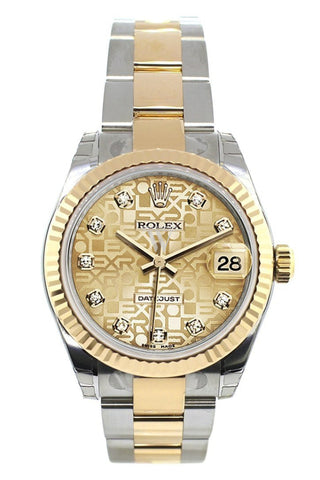 Rolex Datejust 31 Champagne Jubilee Diamond Dial Fluted Bezel 18K Gold Two Tone Ladies 178273 Watch