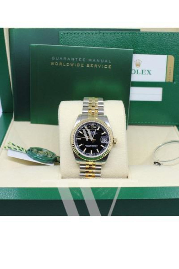 Rolex Datejust 31 Black Dial Fluted Bezel 18K Gold Two Tone Jubilee Ladies 178273 Watch