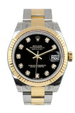 Rolex Datejust 31 Black Diamond Dial Fluted Bezel 18K Gold Two Tone Ladies 178273