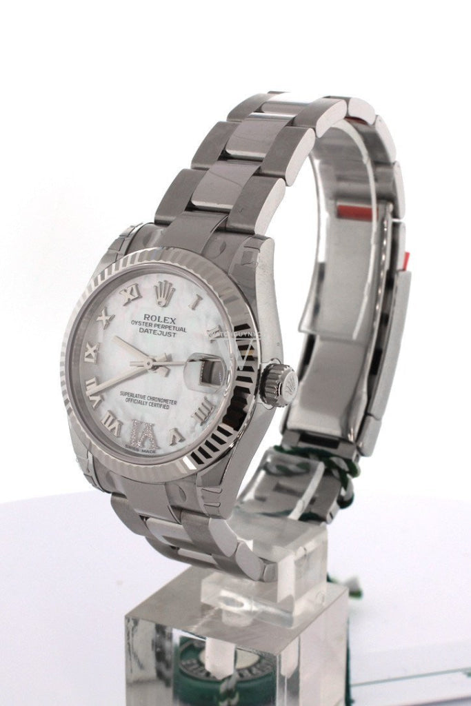 Rolex Datejust 31 Mother Of Pearl Roman Large Vi Diamond Dial White Gold Fluted Bezel Ladies Watch