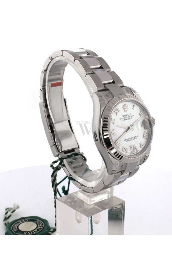 Rolex Datejust 31 Mother Of Pearl Roman Large Vi Diamond Dial White Gold Fluted Bezel Ladies Watch